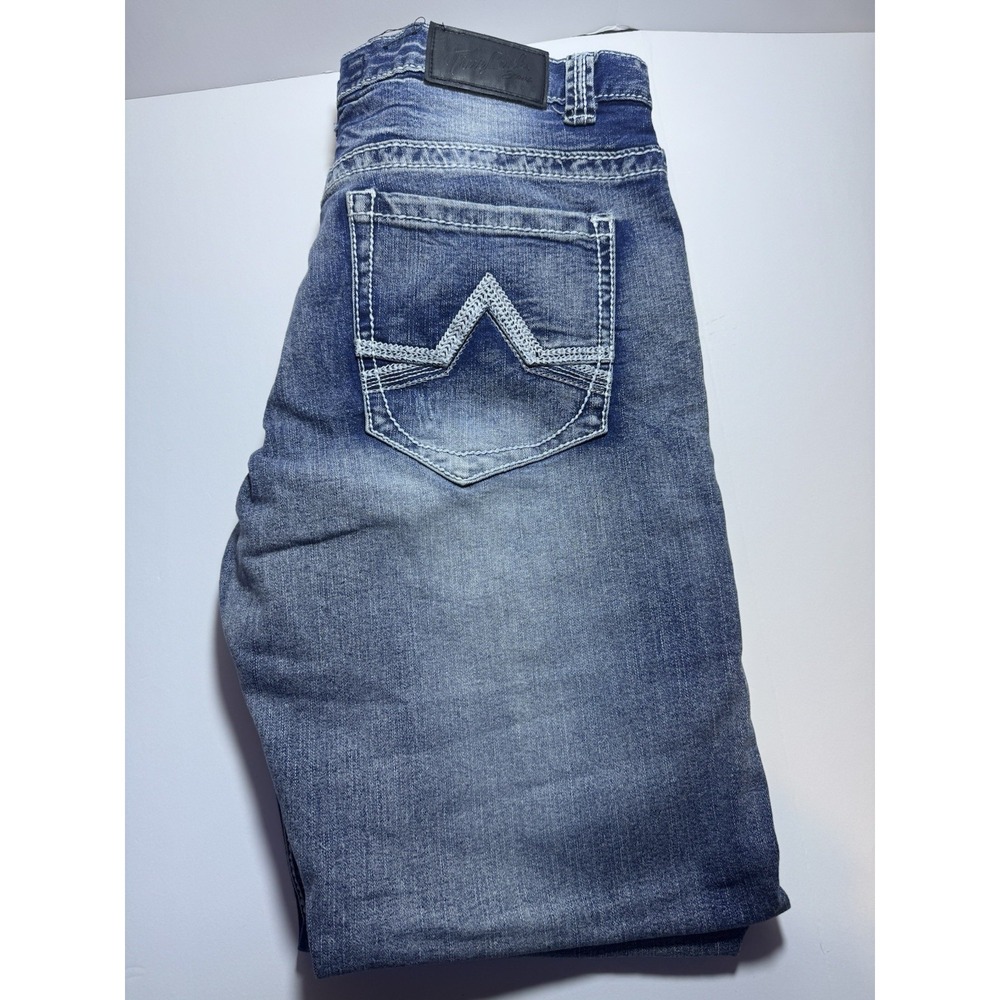 True Luck Mens Straight Leg Jeans 34x30 Medium Wash Blue Contrast Stitching